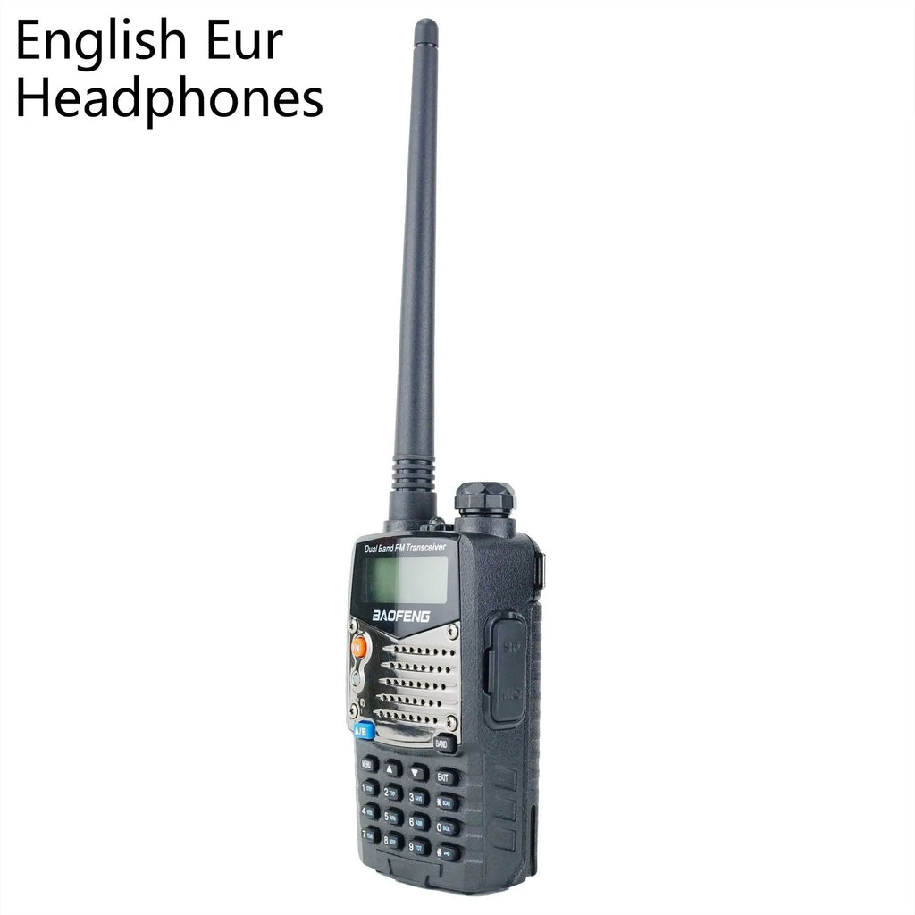 Baofeng UV-5RA black two-way radio handheld transceiver with dual display screen, keypad, and rubberised antenna.