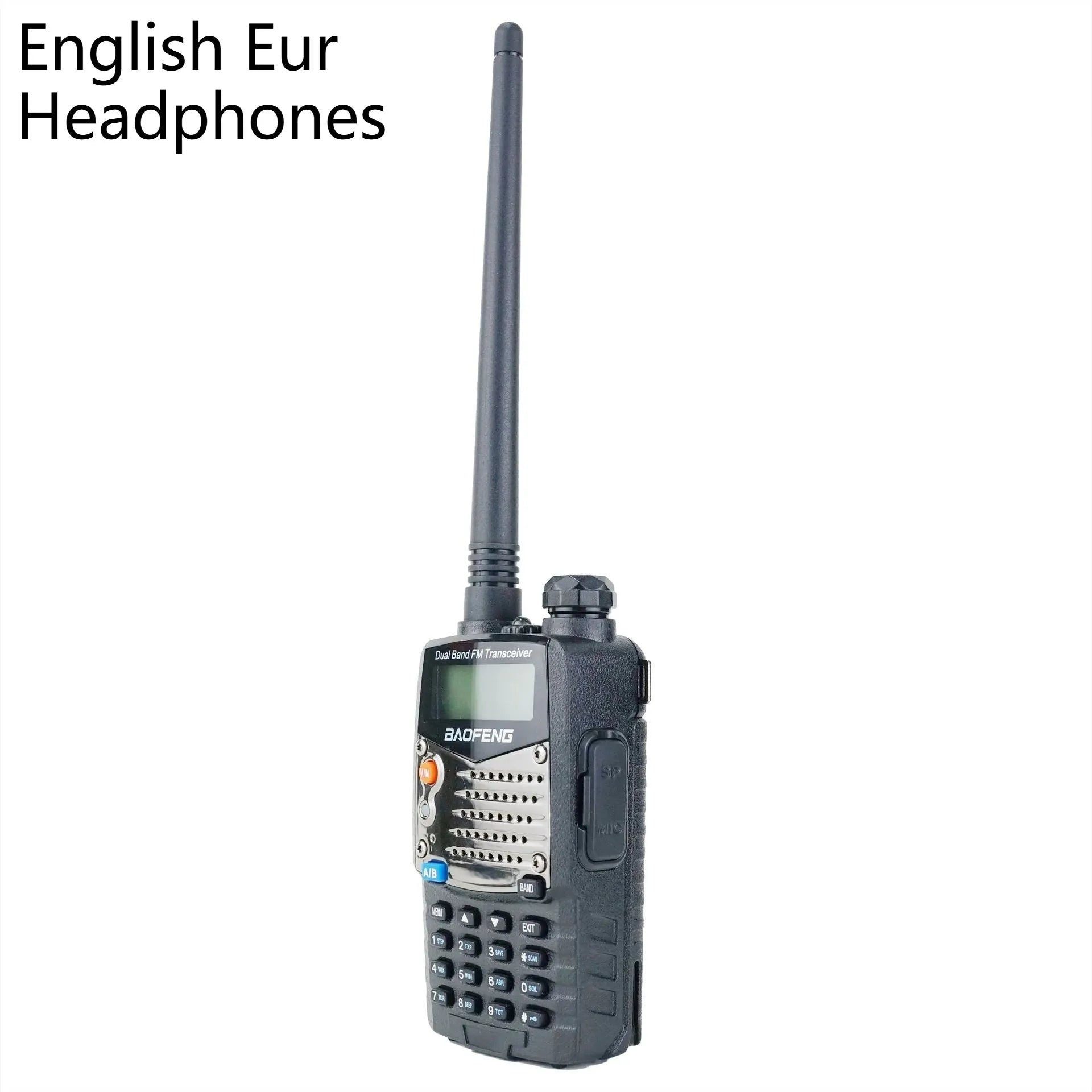 Baofeng UV-5RA black two-way radio handheld transceiver with dual display screen, keypad, and rubberised antenna.