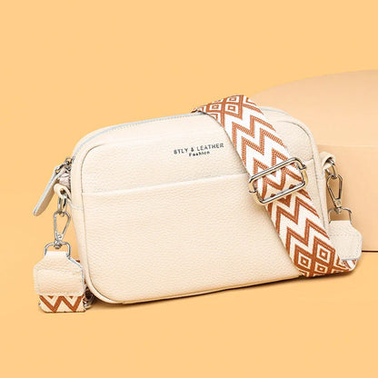 Stylish crossbody bag with rhombus embroidered strap, available in multiple colors for women