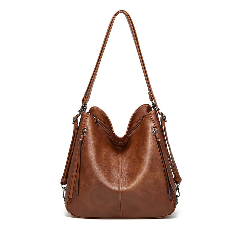 Women's retro three-piece bag set in soft PU material with horizontal square shape and sewing thread detail, available in multiple colours