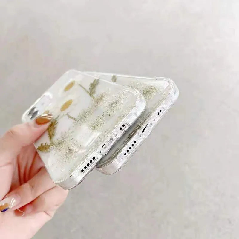 White epoxy daisy floral design TPU protective case for various iPhone models