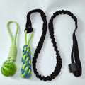 Cotton thread dog tug rope toy in green corncob design for bite and pull play.