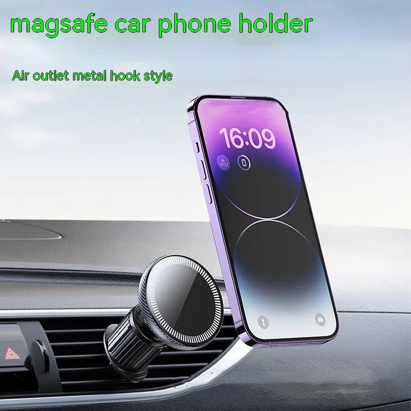 Metal car air outlet magnetic phone holder with hook attachment for navigator use