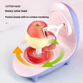 Purple household USB charging electric peeling machine with stainless steel blade on a kitchen counter