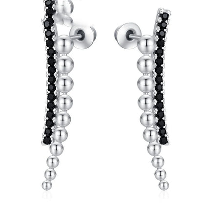 Long slimming zircon copper earrings with black round beads for women