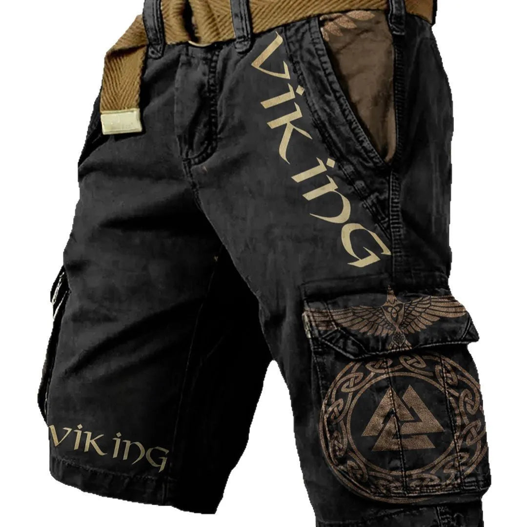 Men's black shorts with 3D graphic print and a front zipper closure.