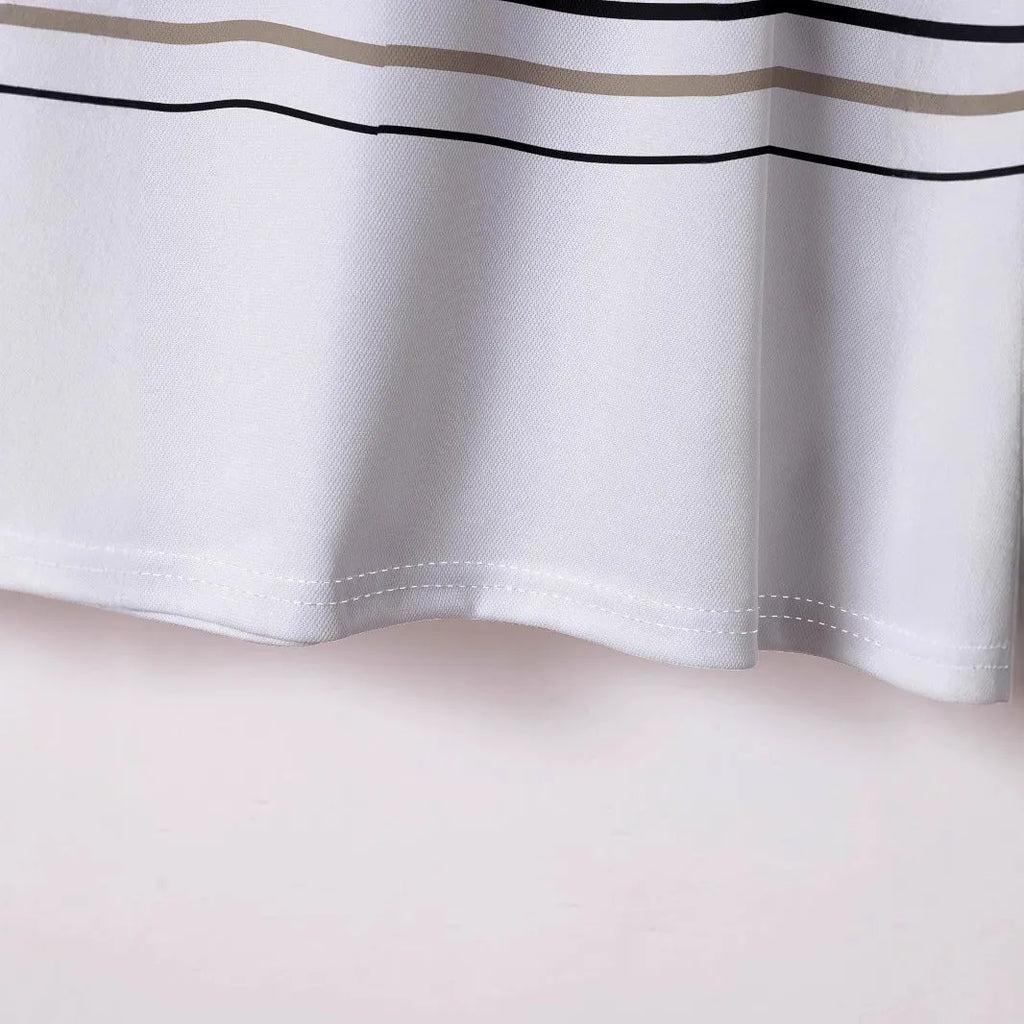 Men's white striped short sleeve t-shirt with slim fit for summer business casual wear