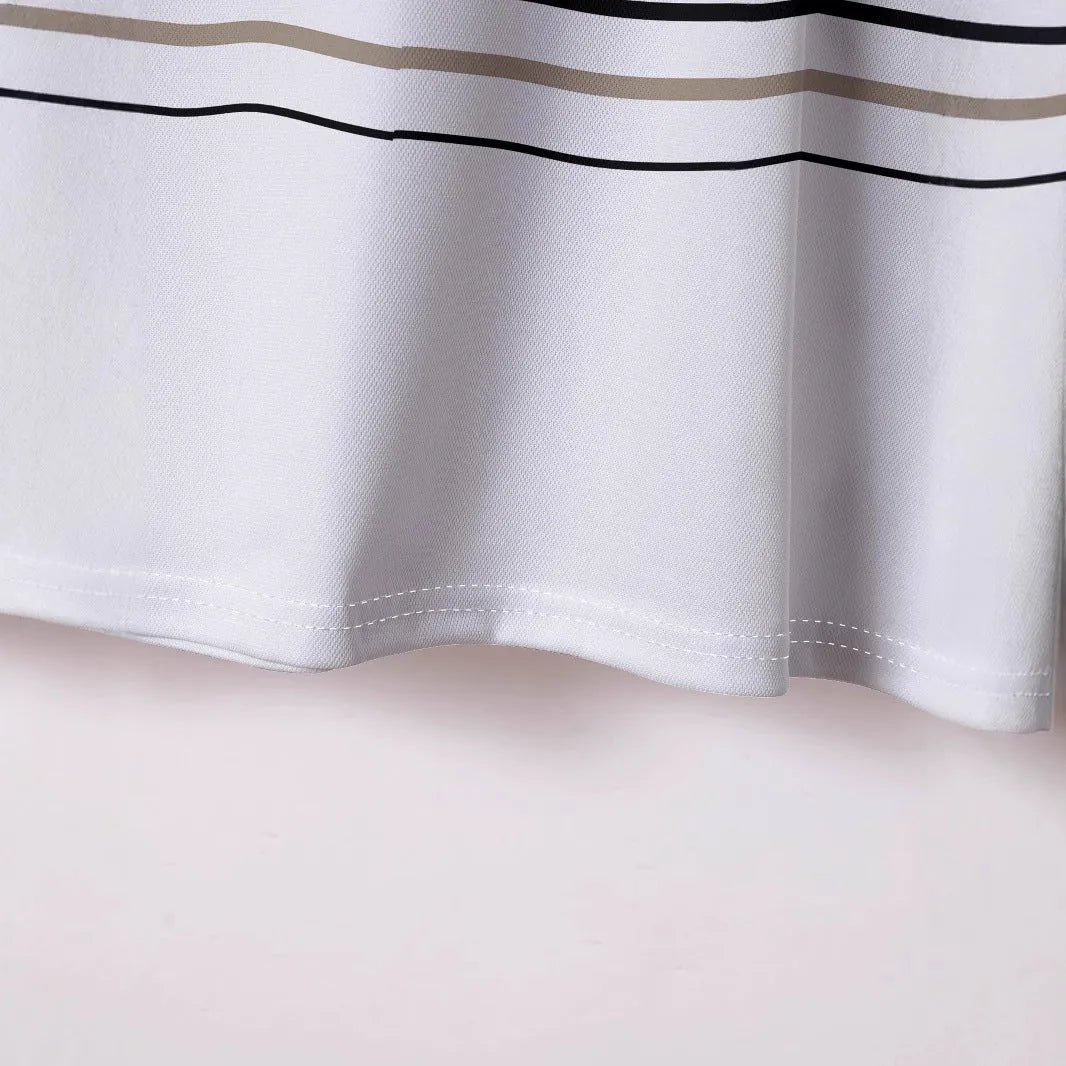 Men's white striped short sleeve t-shirt with slim fit for summer business casual wear