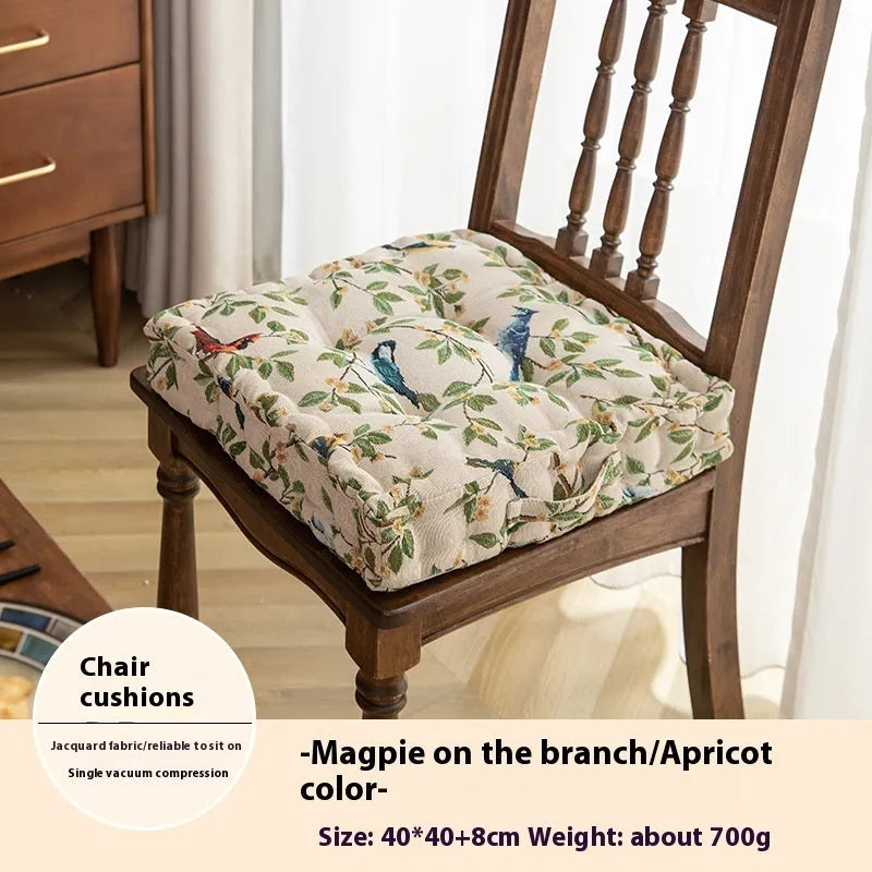 American dining chair cushion with plant pattern measuring 40×40×8cm in apricot colour