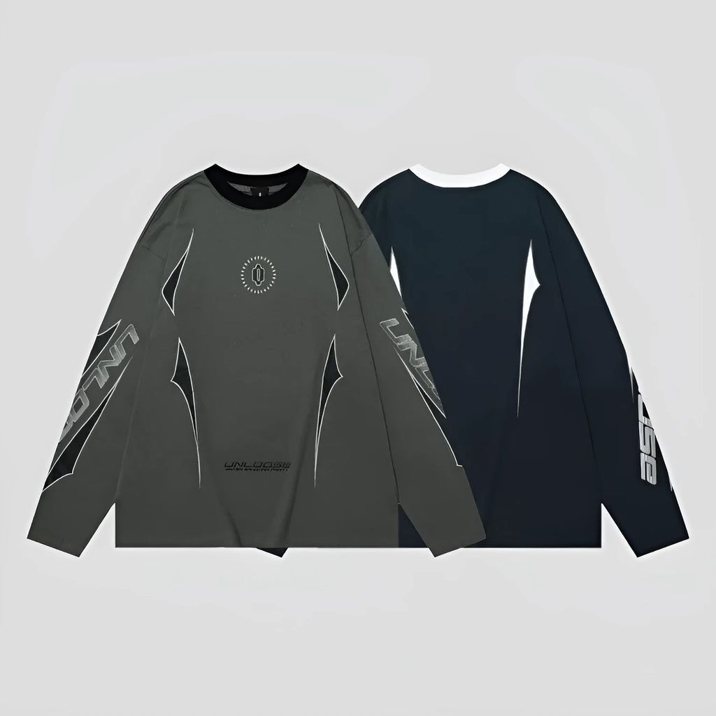 Grey loose fit cotton pullover sweater with drop shoulders and pattern letters design