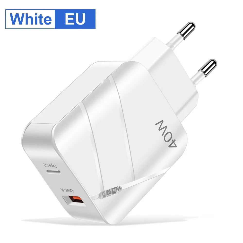 40W PD QC30 fast charger white EU plug with USB port