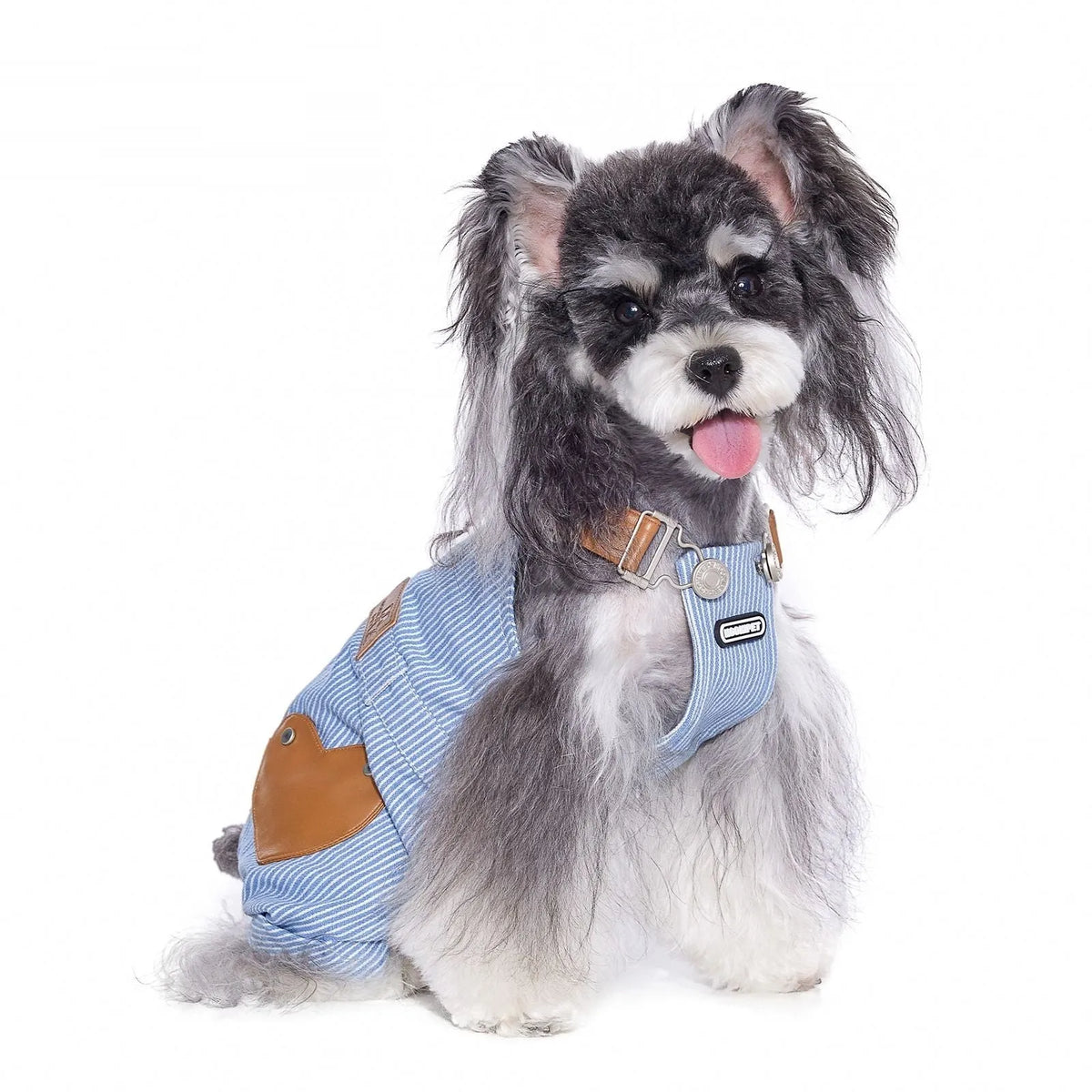 Blue polyester pet traction denim suspender pants for small dogs with adjustable straps