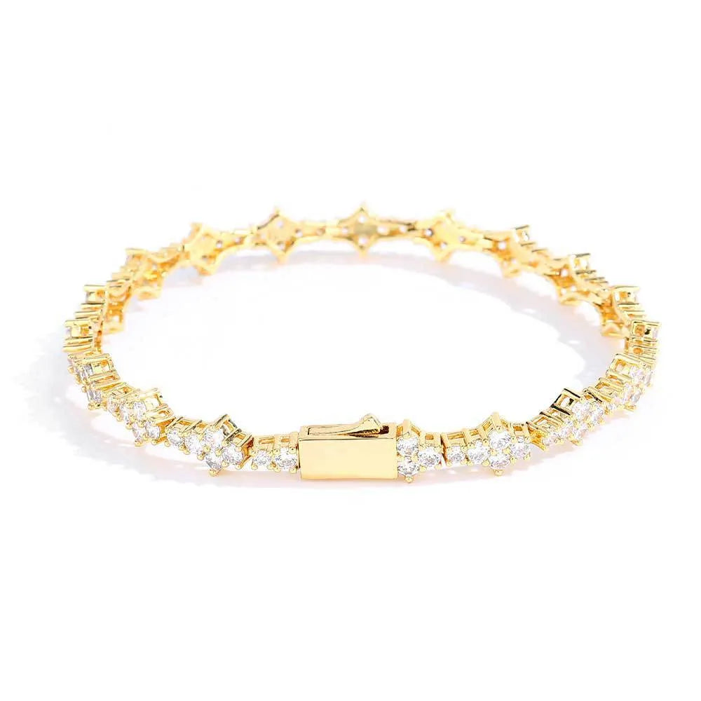 Spring fastener bracelet with inlaid zircon, 6.5mm wide copper chain, gold finish, unisex hip hop style