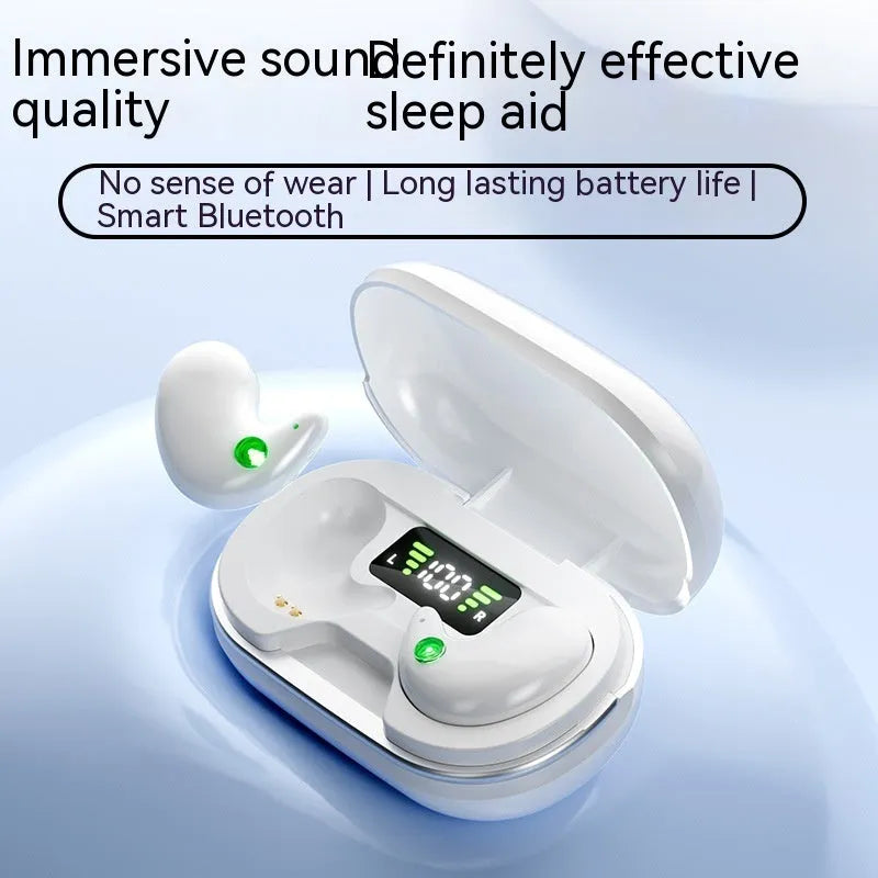 Wireless Bluetooth headset for sleep with digital display charging case, black and white colour options, PC ABS material