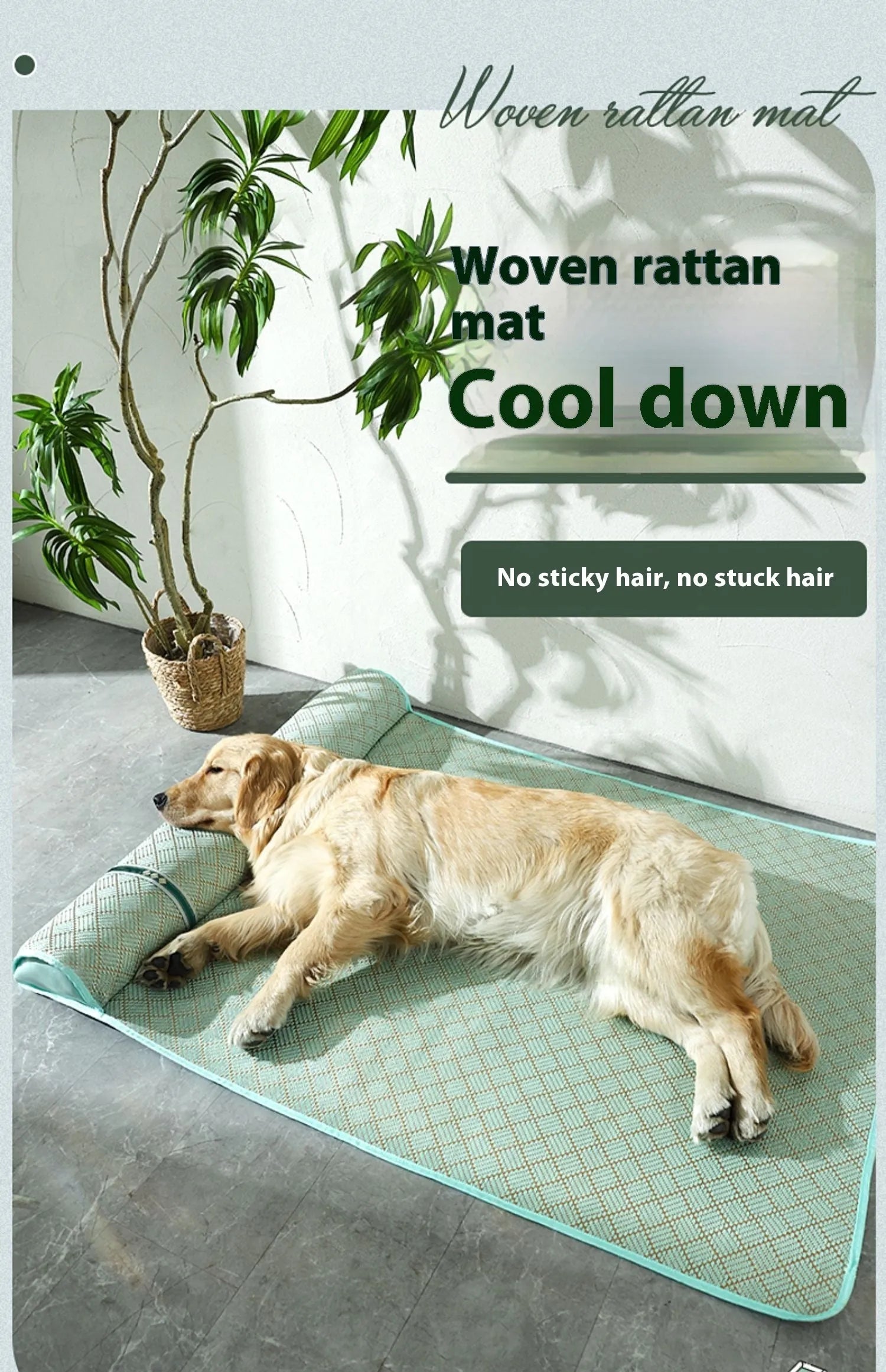 Large dog mat in Golden Green for summer kennel use, XL size 80x65x7cm