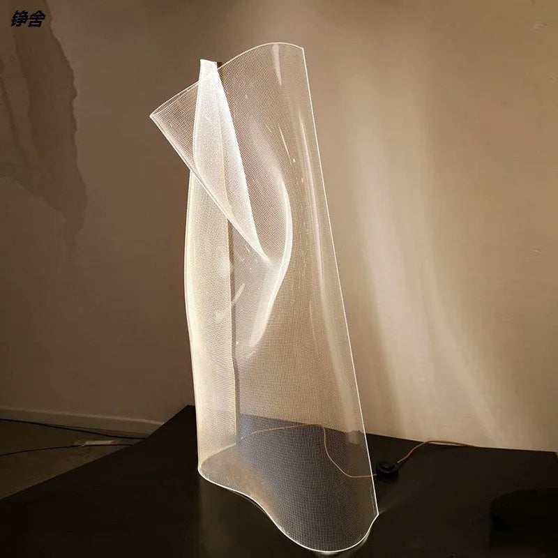 Irregular acrylic ribbon table lamp with artistic design, 360x480mm, neutral or warm light, UK plug