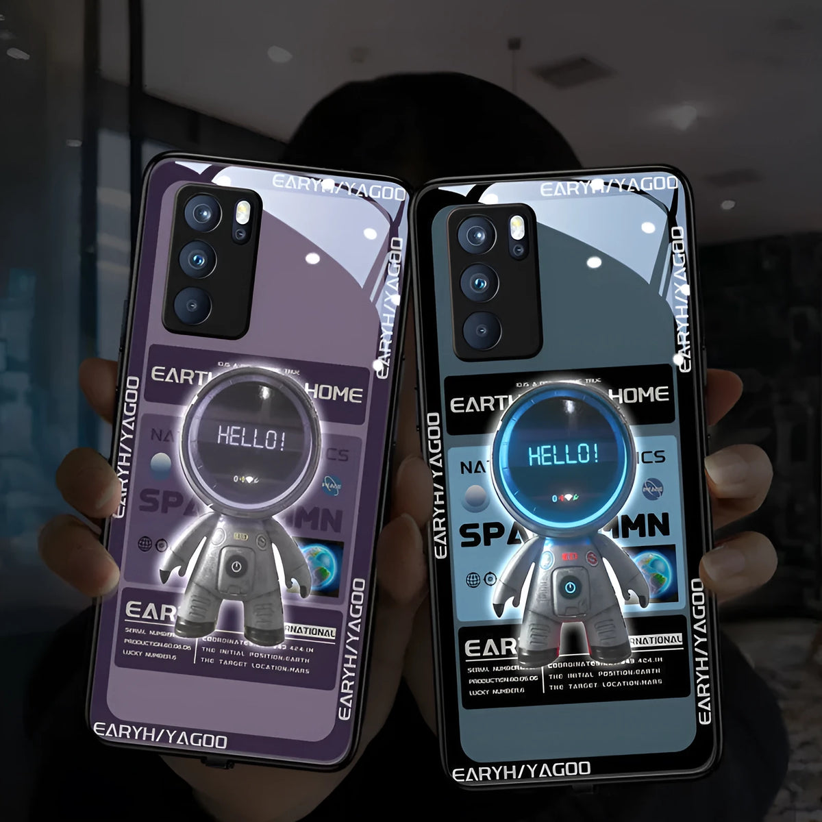 Astronaut luminous tempered glass phone case for Samsung in blue colour