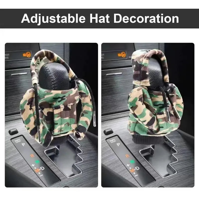 Grey camouflage sweater style knitted gear lever cover for universal automatic car shift stick