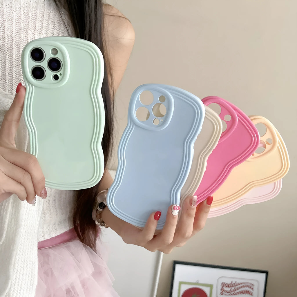 Cream candy colour wave pattern TPU phone case for iPhone, showing anti-fingerprint surface.