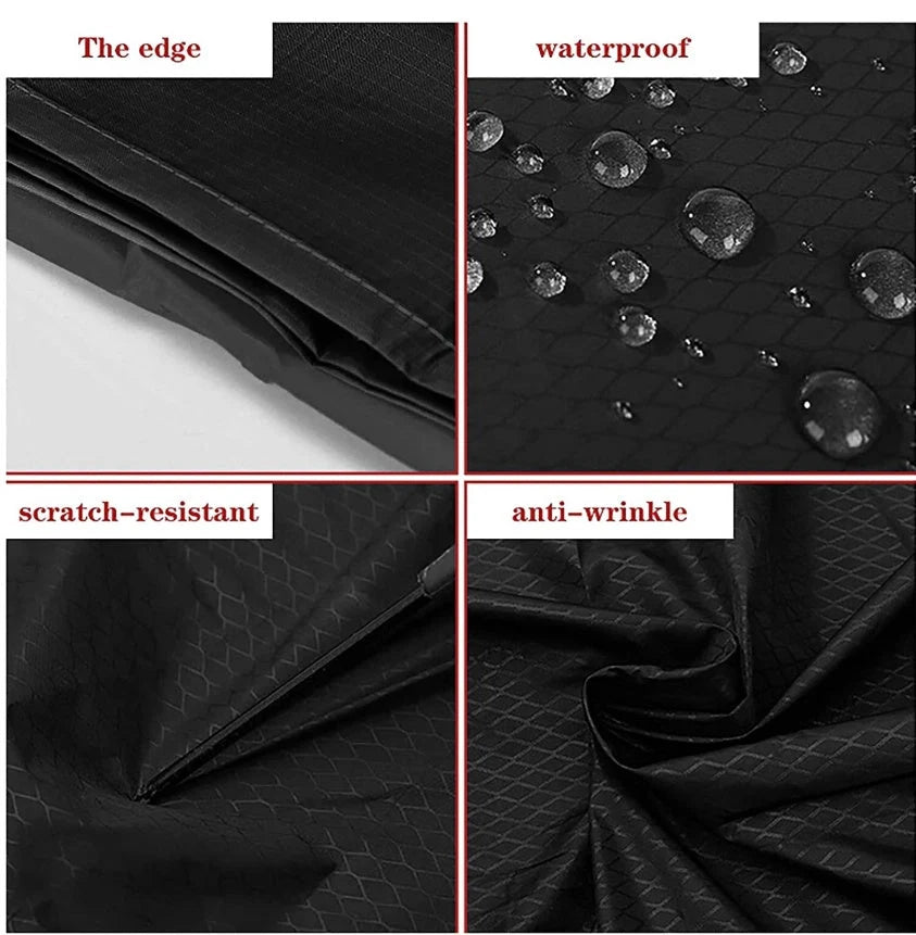 Compact waterproof picnic mat in red and blue, featuring a hand-woven carrying belt