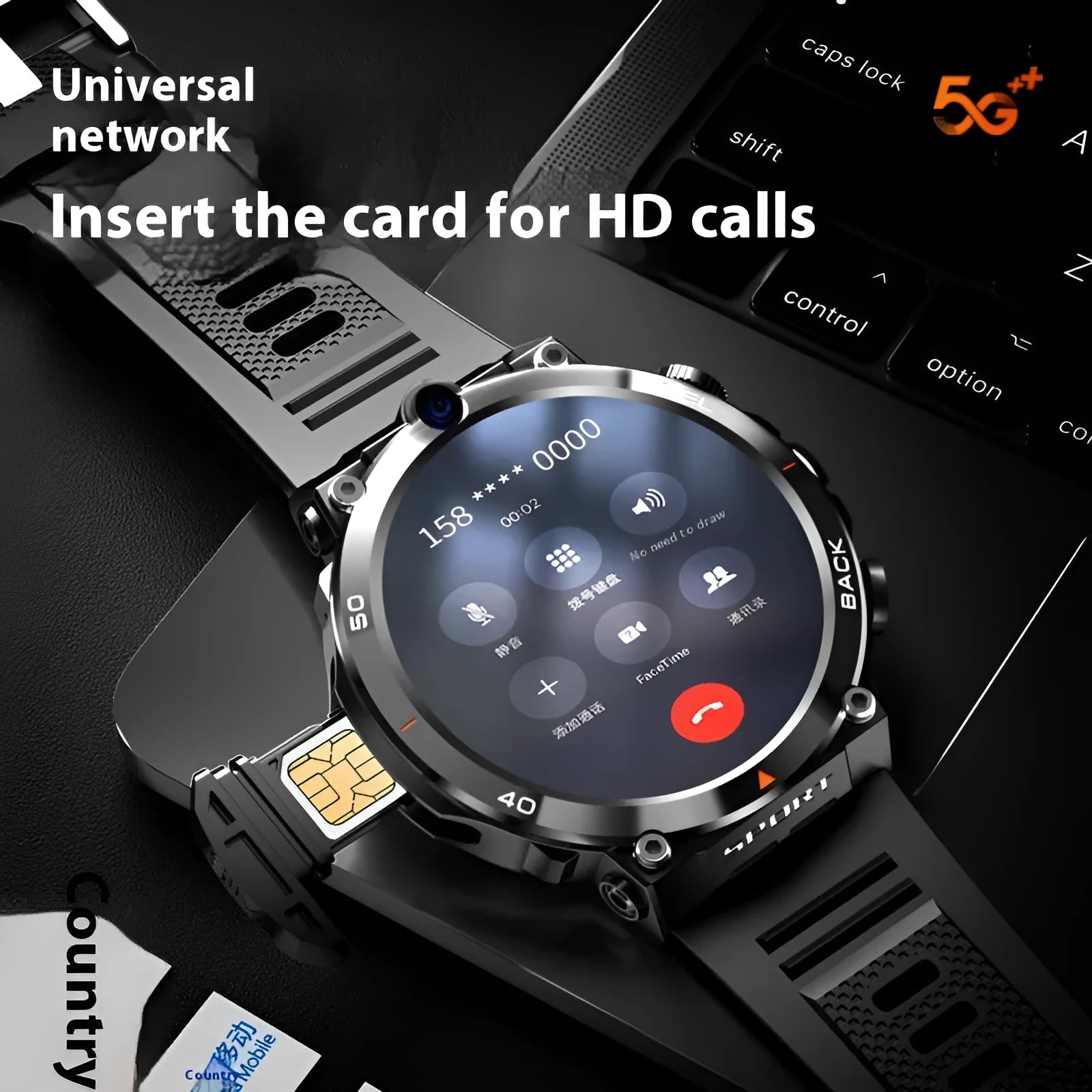 Run 2G Memory 16G coloured sports smartwatch with dual cameras and a touch screen on a wrist.