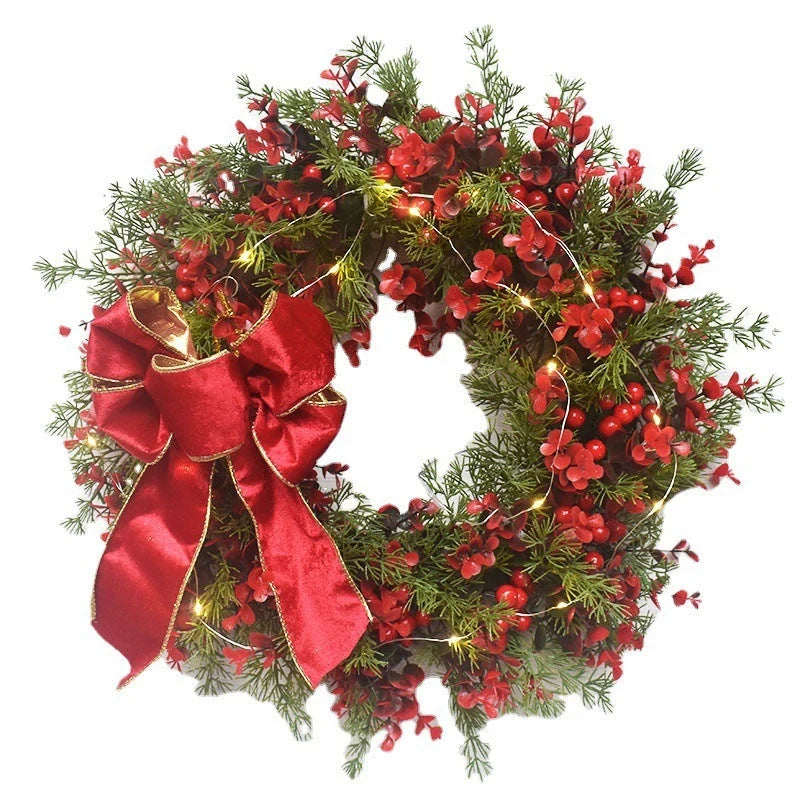 Artificial cherry pattern Christmas wreath with LED lights, 45cm in diameter