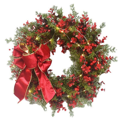 Artificial cherry pattern Christmas wreath with LED lights, 45cm in diameter