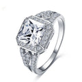 Women's geometric zircon ring with hollow quadrilateral design in platinum-colour copper