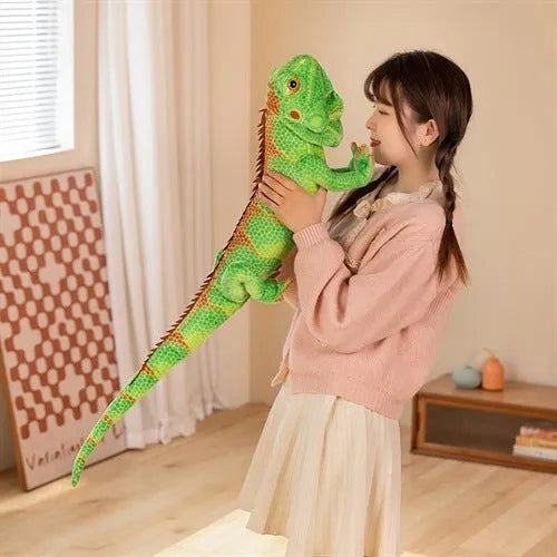 Green lizard plush toy pillow in emerald green with short plush fabric, 65cm height