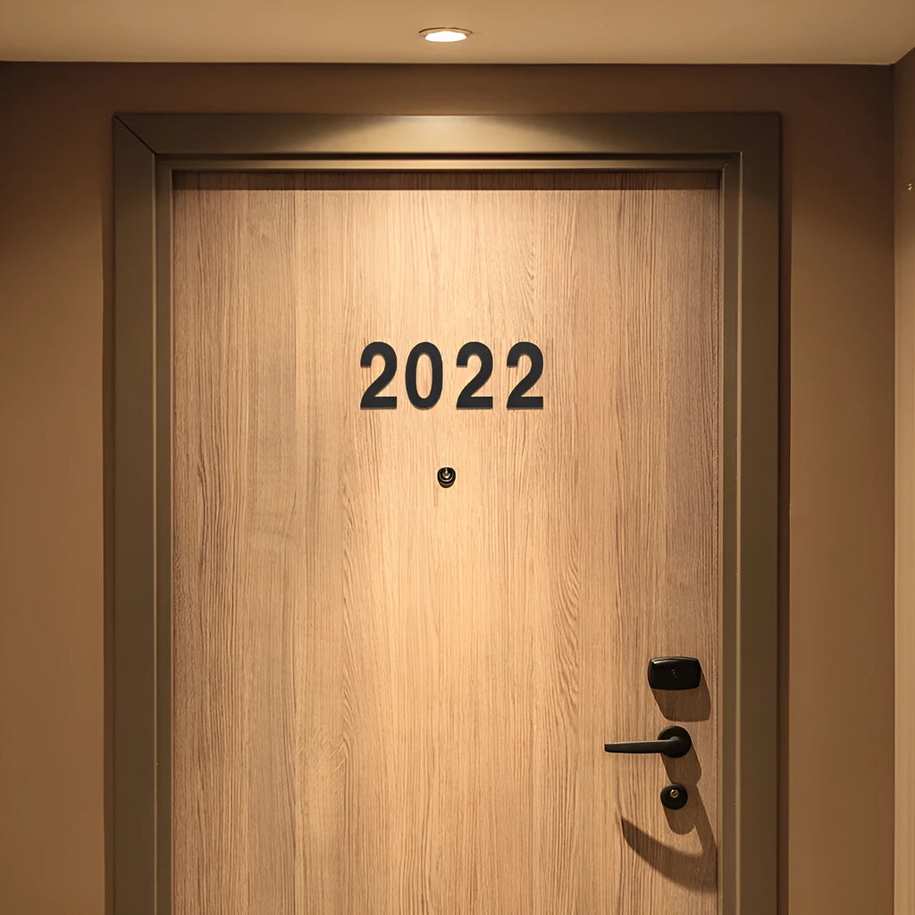 Black stainless steel sticky house number with 7.5cm digital characters showing letters and numbers