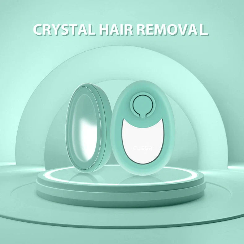 Green crystal hair removal device with metal ring grip on flat nano-glass surface