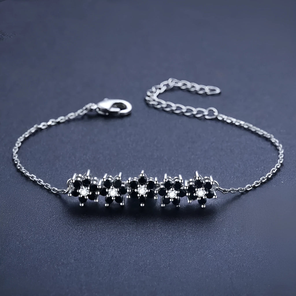 High profile titanium steel flower bracelet for women, black colour, natural floral style