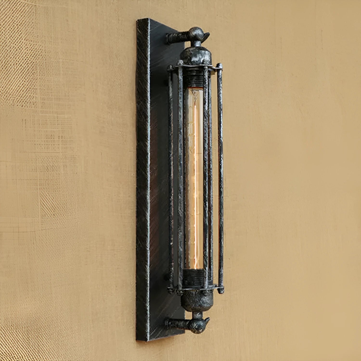 Industrial style retro iron wall lamp in antique black finish, 470mm tall.