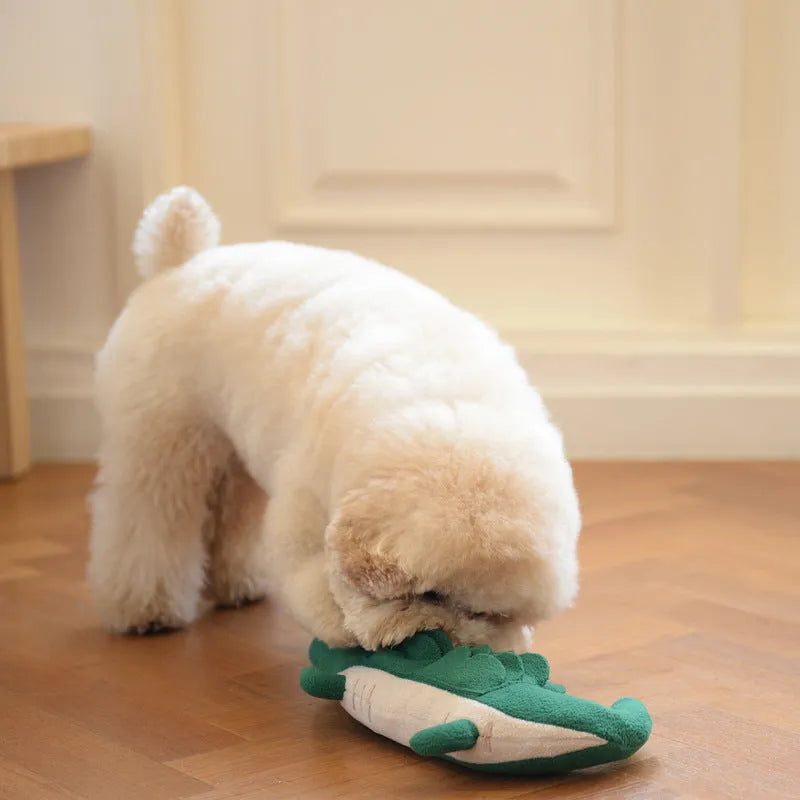 Green soft plush toy dog measuring 35cm by 18cm