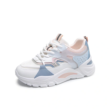 Breathable student running sneakers with waterproof PU upper and 3-5cm platform in khaki colour