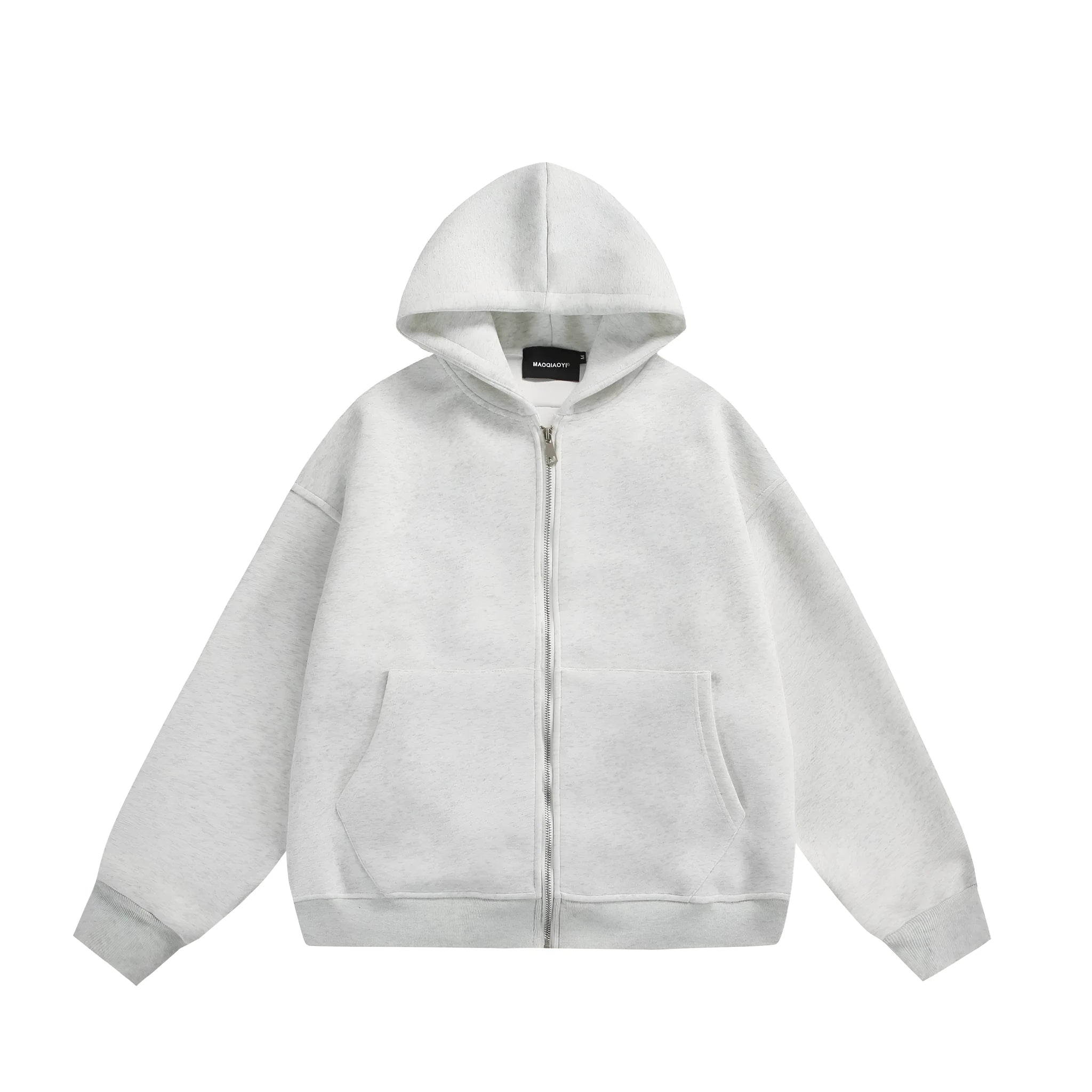 Cotton blend loose fit cardigan coat with a small bag on the back, shown in black.