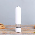 Silver electric salt and pepper grinder set stainless steel and acrylic glass 22.3cm tall