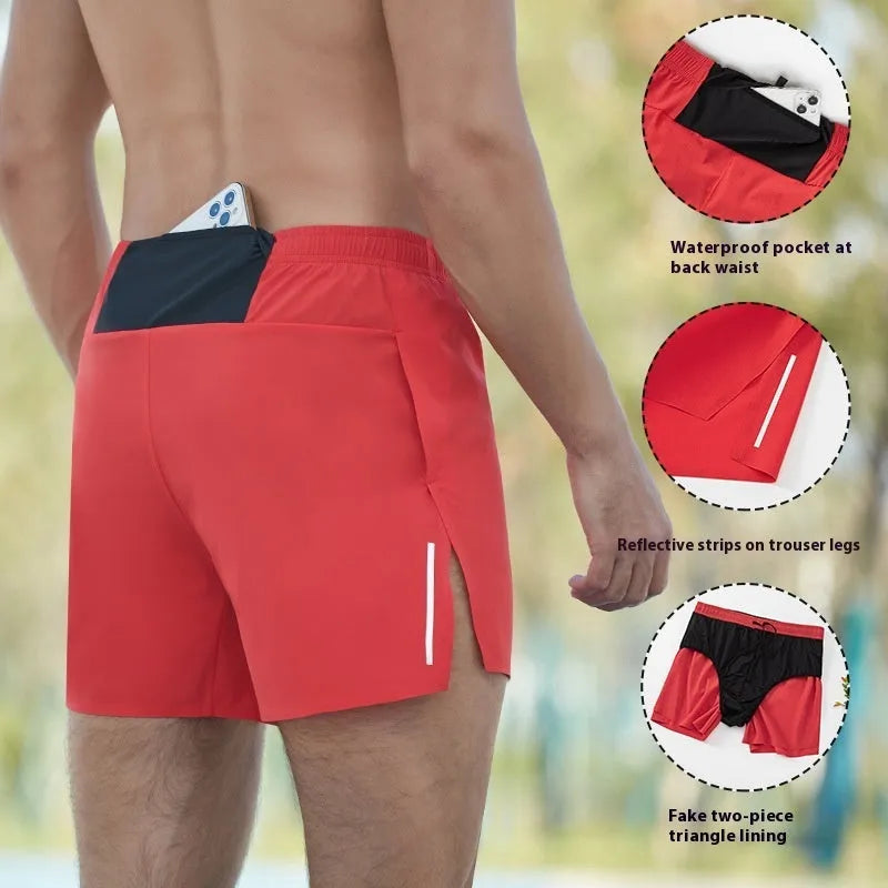 Men's black loose-fit off-road running shorts with a high waist, made from quick-dry fabric.