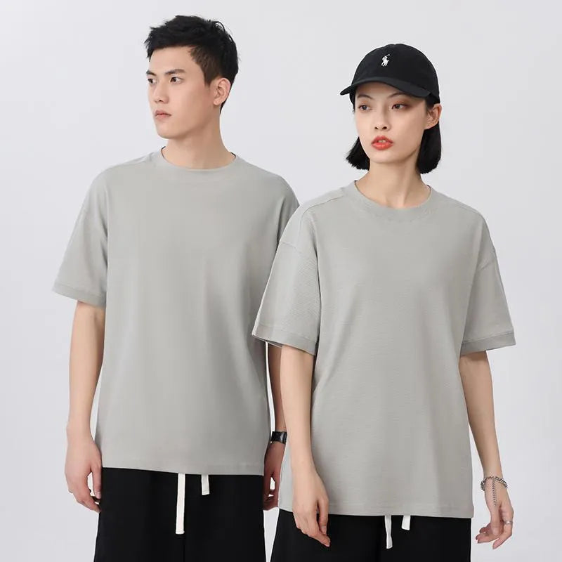 Men's breathable pique cotton short-sleeved t-shirt in loose fit summer casual top