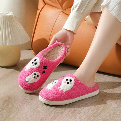Cozy Halloween cartoon ghost slippers with soft cotton construction and non-slip soles for indoor wear