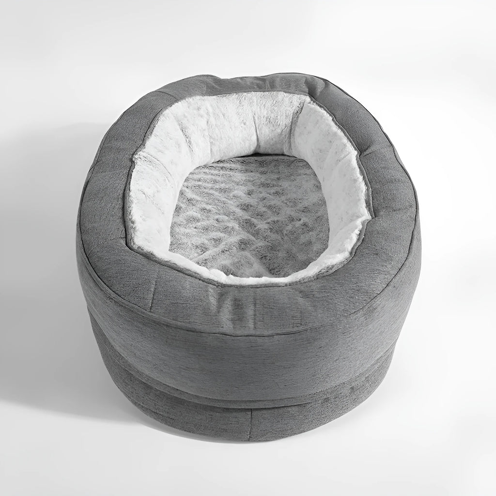 Grey oval cloth dog bed for medium dogs, M size, with warm kennel rim