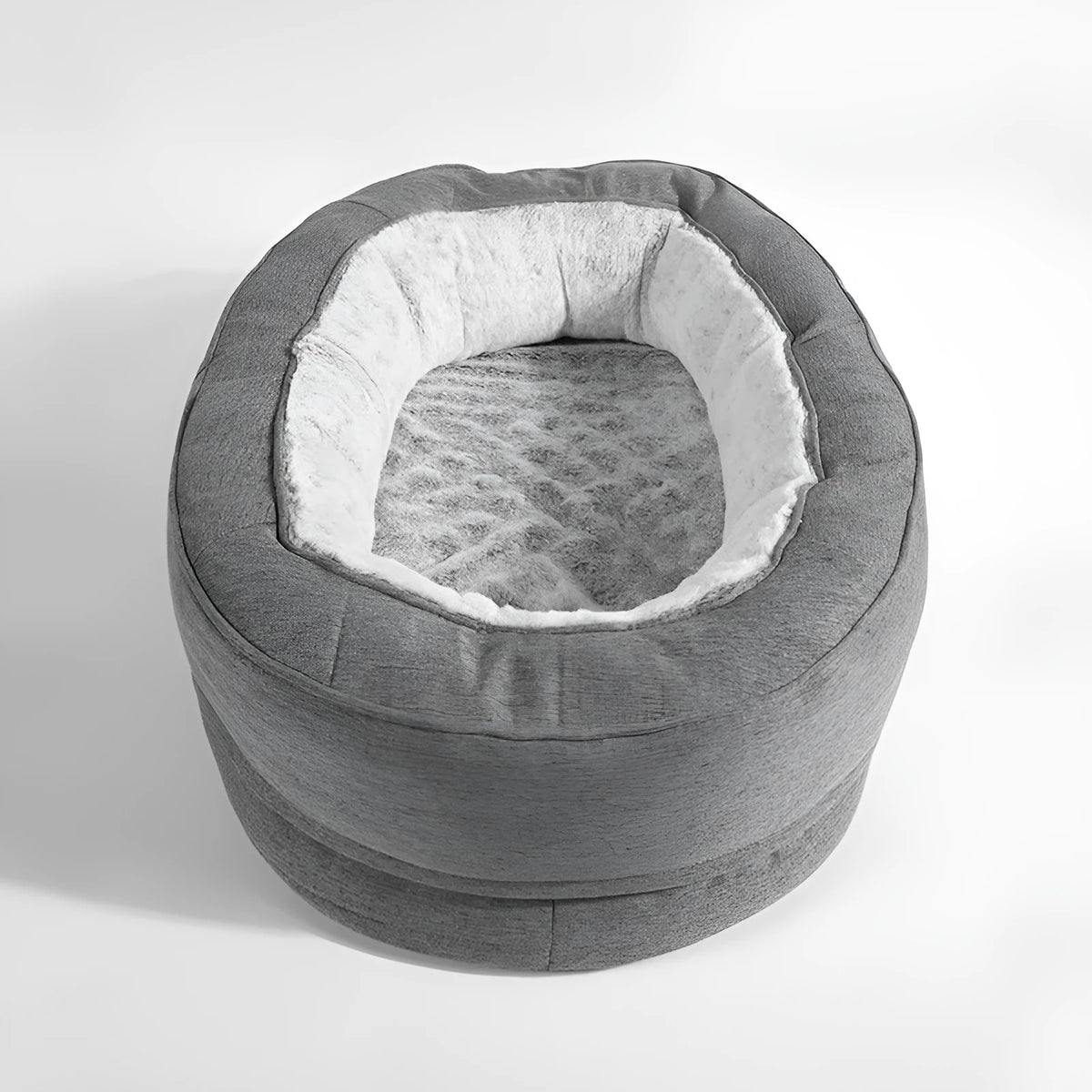 Grey oval cloth dog bed for medium dogs, M size, with warm kennel rim