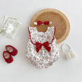 Sleeveless red pastoral style cotton baby girl jumpsuit with matching hair band