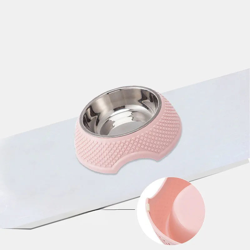 Blue stainless steel pet bowl with non-slip base for cats and dogs.