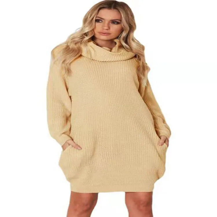 Women's lapel collar sweater with side pockets in imitation cashmere fabric