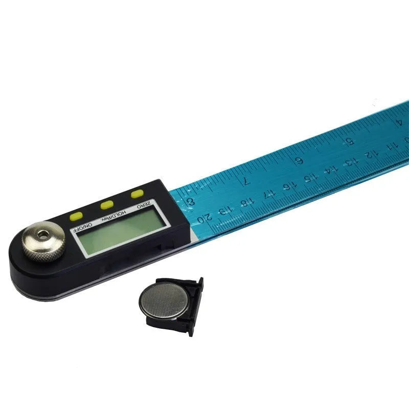 Stainless steel digital angle ruler and protractor with 0-360 degree display on black background