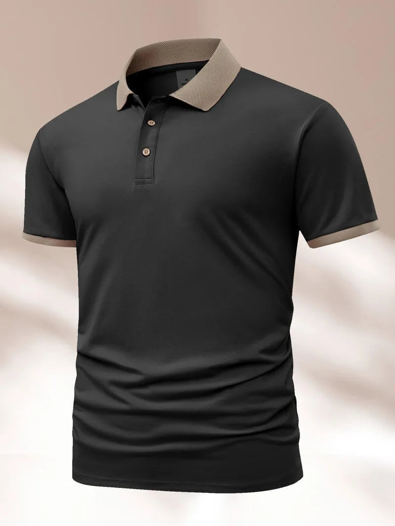 Ice silk polyester polo shirt with short sleeves and printed flocking detail in various colour options
