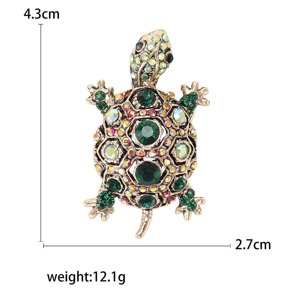 Retro rhinestone turtle brooch in alloy with diamond treatment, available in blue green red colours