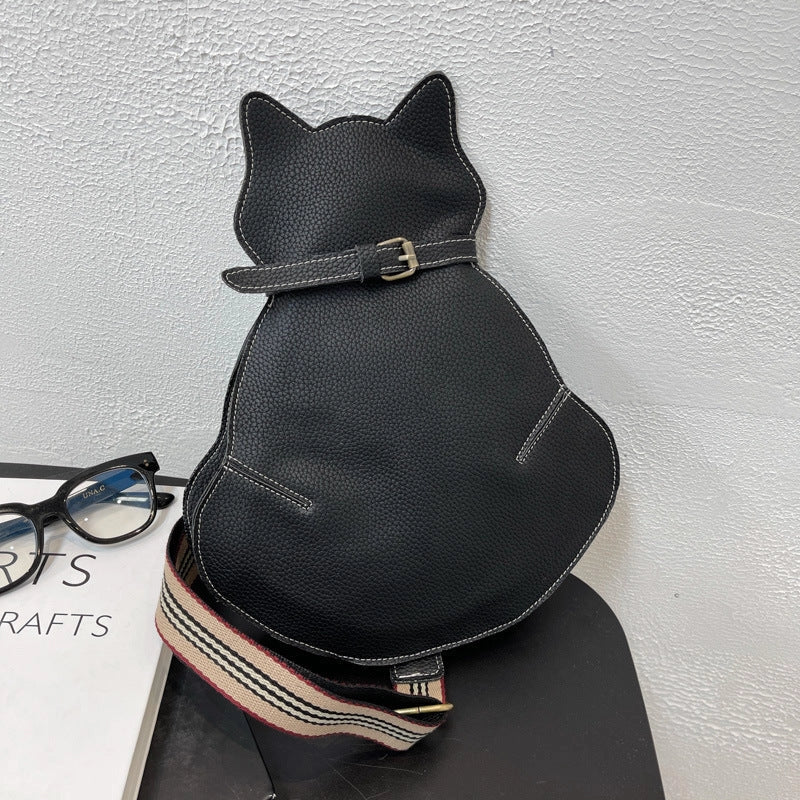 Women's trendy cat-themed messenger shoulder bag in black, coffee, and brown