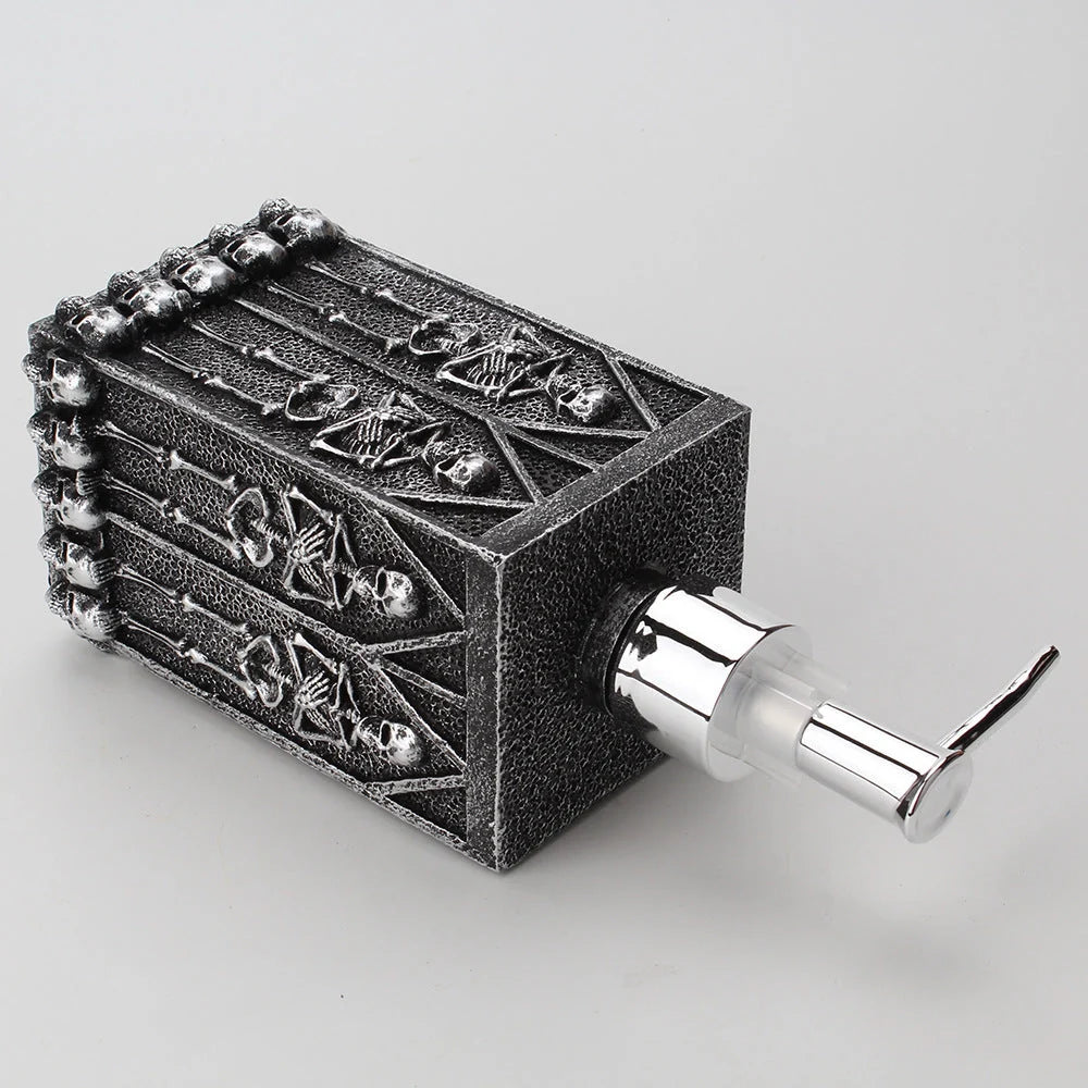 Skull-shaped hand sanitizer bottle with 460ml capacity and punk design